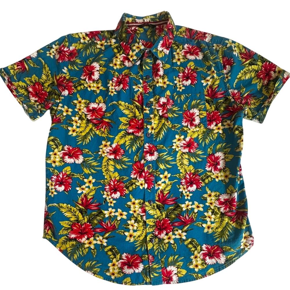 Stoic Floral Button Shirt Mens L Blue Tropical